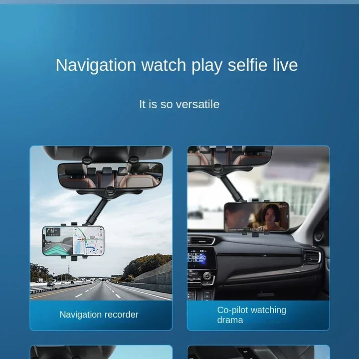 Rearview Mirror Phone Holder Car 360 Rotation Phone Mount Stable Gripper Smartphone Navigation Bracket For iPhone Samsung Xiaomi