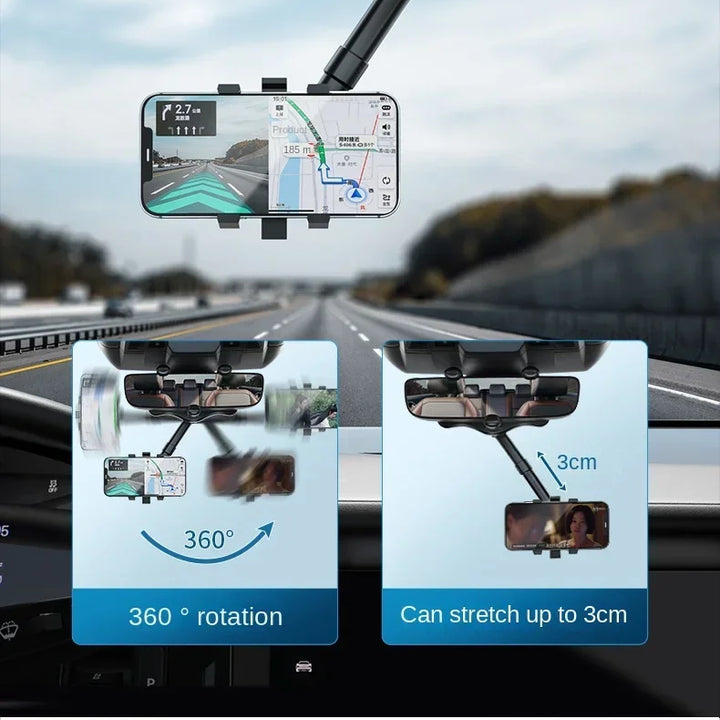Rearview Mirror Phone Holder Car 360 Rotation Phone Mount Stable Gripper Smartphone Navigation Bracket For iPhone Samsung Xiaomi
