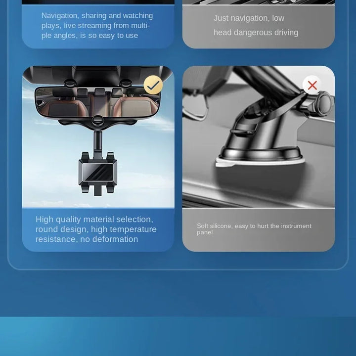 Rearview Mirror Phone Holder Car 360 Rotation Phone Mount Stable Gripper Smartphone Navigation Bracket For iPhone Samsung Xiaomi