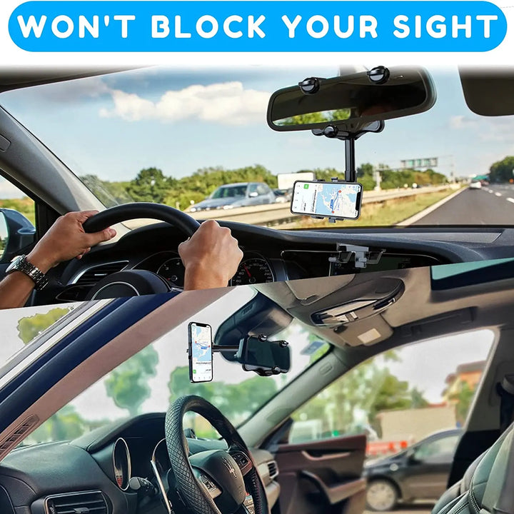 360 Rotatable and Retractable Car Phone Holder, Phone Mount for Car, Universal Car Rearview Mirror Phone Bracket for All Phones