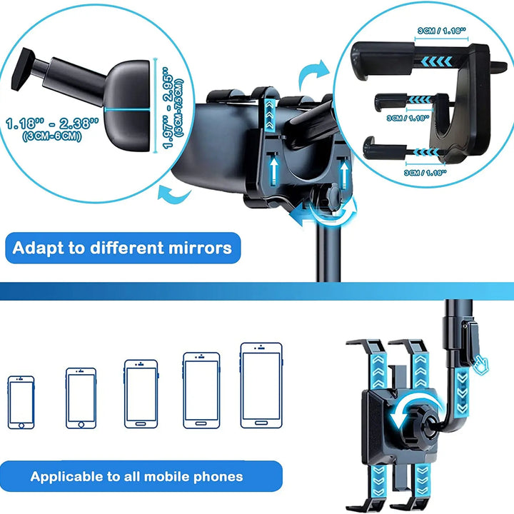 360 Rotatable and Retractable Car Phone Holder, Phone Mount for Car, Universal Car Rearview Mirror Phone Bracket for All Phones