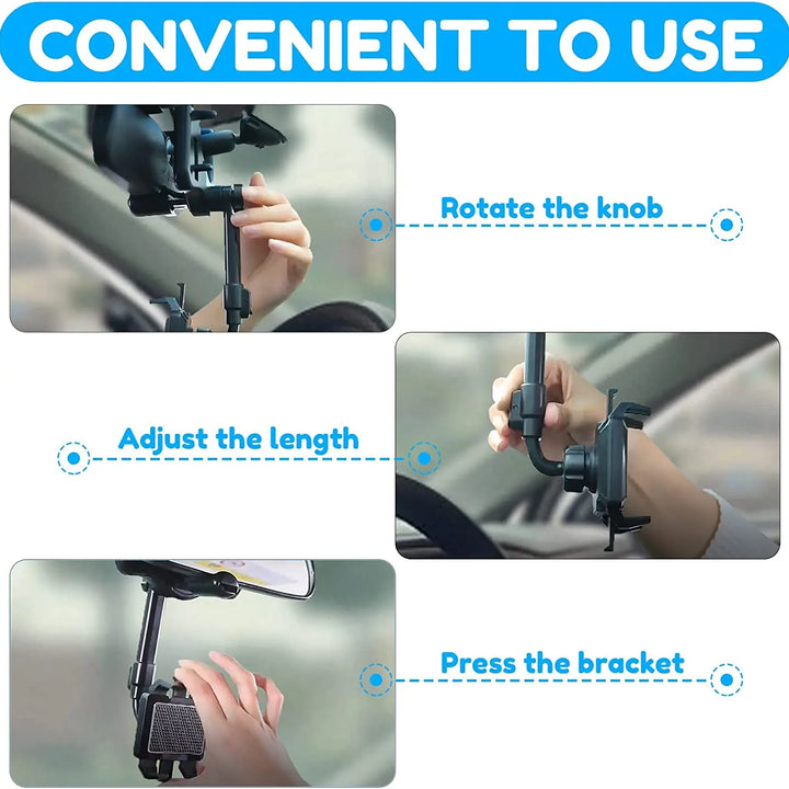 360 Rotatable and Retractable Car Phone Holder, Phone Mount for Car, Universal Car Rearview Mirror Phone Bracket for All Phones