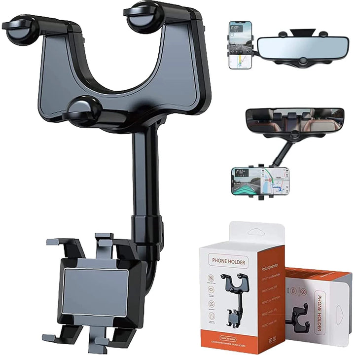 360 Rotatable and Retractable Car Phone Holder, Phone Mount for Car, Universal Car Rearview Mirror Phone Bracket for All Phones