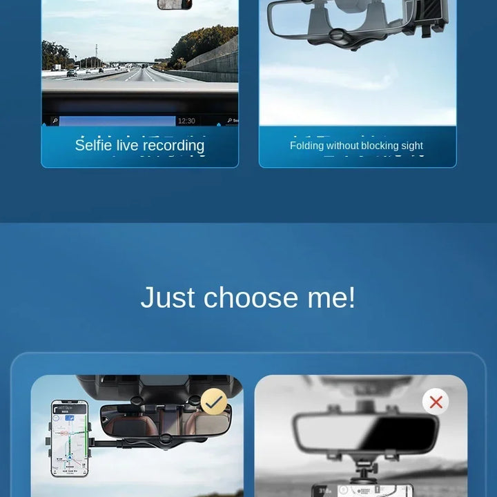 Rearview Mirror Phone Holder Car 360 Rotation Phone Mount Stable Gripper Smartphone Navigation Bracket For iPhone Samsung Xiaomi